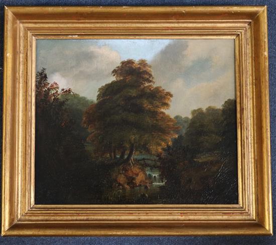 Norwich School Wooded river landscape, 9.5 x 11.5in.